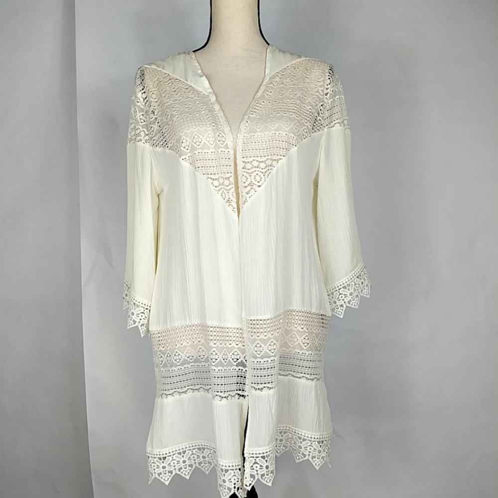 Lace boho cover up. Open front blouse.